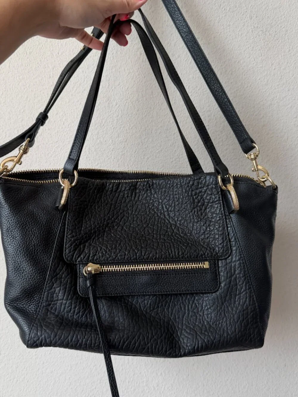 Vince Camuto Raya Pebbled Leather Tote Satchel Bag in Black